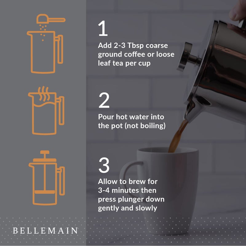 Bellemain French Press Coffee Maker Extra Filters Included, 35 oz, Stainless Steel - Image 3